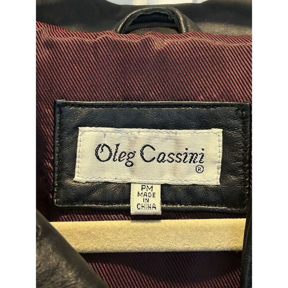 Vintage Oleg Cassini Genuine Leather Mid Length Coat Jacket Black Women's PM - Picture 5 of 7